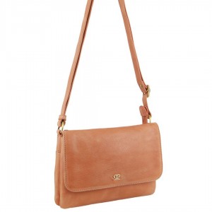 Apricot Pierre Cardin Leather Flap-over Crossbody Bag | 9476-ULAHI