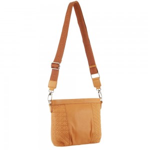 Apricot Pierre Cardin Webbing Strap Leather Crossbody Bag | 4128-OKXDB