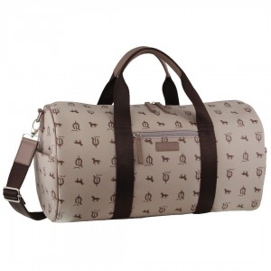 Beige Pierre Cardin Leather Canvas Print Design Duffle Bag | 0241-JKCHS