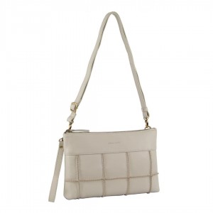 Beige Pierre Cardin Leather Stitch-design Cross-Body Bag | 4132-CZSJA