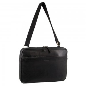 Black Pierre Cardin Italian Leather Business Computer Bag | 8436-NTPVK