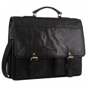 Black Pierre Cardin Leather Business Computer Bag | 3854-FARKZ