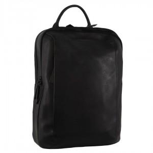 Black Pierre Cardin Leather Business Laptop Backpack | 1439-JLXQF