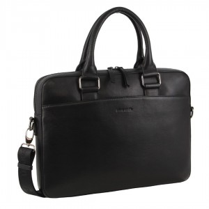 Black Pierre Cardin Leather Business Satchel Bag | 8702-NEMVU