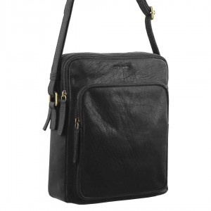 Black Pierre Cardin Leather Cross-Body Bag | 7289-EFGTH