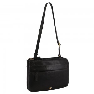 Black Pierre Cardin Leather Crossbody Bag | 2489-ZFKWQ