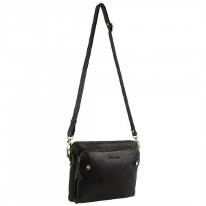 Black Pierre Cardin Leather Crossbody Bag | 2473-WAMYH