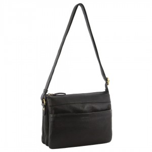 Black Pierre Cardin Leather Crossbody Bag | 7632-JYIDC