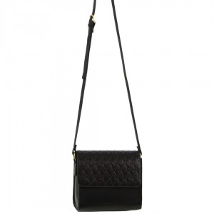 Black Pierre Cardin Leather Diamond Embossed Cross-Body Bag | 7804-LARDF