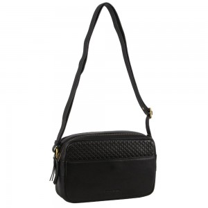 Black Pierre Cardin Leather Diamond Pattern Embossed Crossbody Bag | 1562-EYGAN