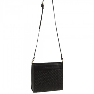 Black Pierre Cardin Leather Diamond Pattern Embossed Cross-Body Bag | 7564-CFTXJ