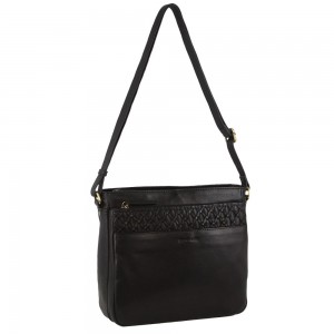 Black Pierre Cardin Leather Embossed Crossbody Bag | 2694-LFUER