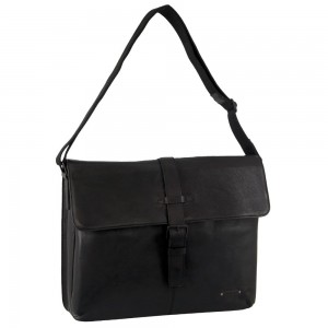 Black Pierre Cardin Leather Flap-over Computer Bag | 1843-NGEKL