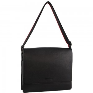 Black Pierre Cardin Leather Flap-over Computer Bag | 1254-NIJXR