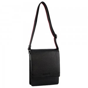 Black Pierre Cardin Leather Flap-over Cross-Body Bag | 3705-ZELKU