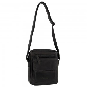 Black Pierre Cardin Leather Multi-Compartment Cross-Body Bag | 6479-ZGXBP