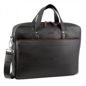 Black Pierre Cardin Leather Multi-Compartment Business Bag | 4073-TIEBQ