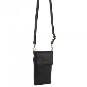 Black Pierre Cardin Leather Phone Cross-Body Bag | 5612-KLGVH