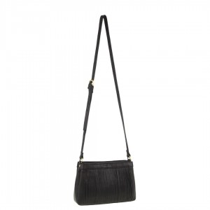 Black Pierre Cardin Leather Pleated Design Crossbody Bag | 7065-XNVZG