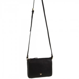 Black Pierre Cardin Leather Sleek Crossbody Bag | 2846-RDGBI