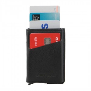 Black Pierre Cardin Leather Smart Slide Card Holder Tab Wallet | 0397-RVNXJ