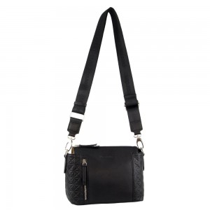 Black Pierre Cardin Leather Square Crossbody Bag | 0384-FLNKA