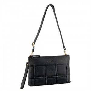 Black Pierre Cardin Leather Stitch-design Cross-Body Bag | 4961-MVQUX