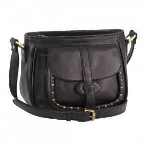 Black Pierre Cardin Leather Stud Detail Cross-body Bag | 8594-CIBSZ