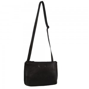 Black Pierre Cardin Leather Trendy Cross-Body Bag | 1509-ZSBRK