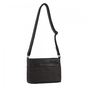 Black Pierre Cardin Leather Woven Embossed Cross-Body Bag | 5180-AYEGZ