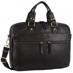 Black Pierre Cardin Multi-Compartment Leather Computer Bag | 4820-DVWLF