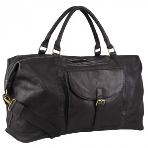 Black Pierre Cardin Rustic Leather Business Overnight Bag | 0245-HFRET