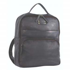 Black Pierre Cardin Rustic Leather Business Backpack Computer Bag | 6851-NLQRY