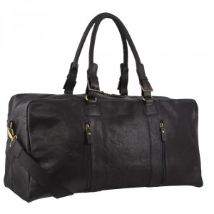 Black Pierre Cardin Rustic Leather Business Overnight Bag | 3657-MBAFY