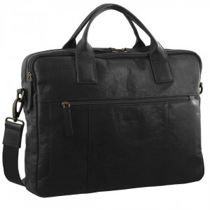 Black Pierre Cardin Rustic Leather Computer Bag | 2965-UJSWM