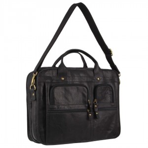 Black Pierre Cardin Rustic Leather Computer Bag | 1072-PQGCY