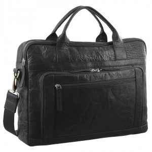 Black Pierre Cardin Rustic Leather Computer Business Bag | 8314-GRYWD