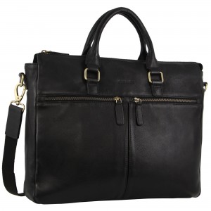 Black Pierre Cardin Rustic Leather Multi-Zip Computer Bag | 4760-GSXYB