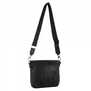 Black Pierre Cardin Webbing Strap Leather Crossbody Bag | 6548-WNYAI