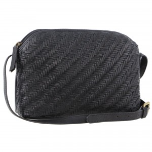 Black Pierre Cardin Woven Embossed Leather Cross-Body Bag | 7415-BAXQZ