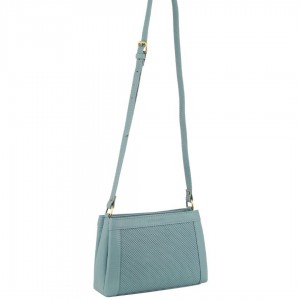 Blue Pierre Cardin Leather Perforated Design Cross-Body Bag | 8651-ACFWR