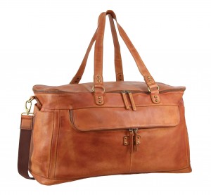 Brown Pierre Cardin Burnished Leather Multi-Compartment Overnight Bag | 2358-WMANP