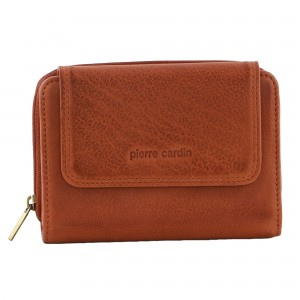 Brown Pierre Cardin Leather Compact Bi-Fold Tab Wallet | 0425-ZYXNO