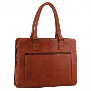 Brown Pierre Cardin Leather Computer Tote Bag | 1826-CBXMR