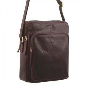 Brown Pierre Cardin Leather Cross-Body Bag | 9347-OATXY