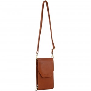 Brown Pierre Cardin Leather Crossbody Phone Wallet Bag | 9085-CEANR