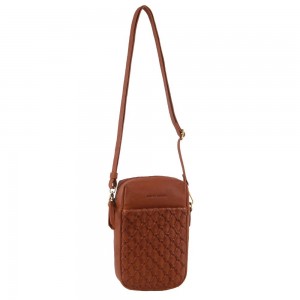 Brown Pierre Cardin Leather Embossed Phone Crossbody Bag | 1280-QZMEY