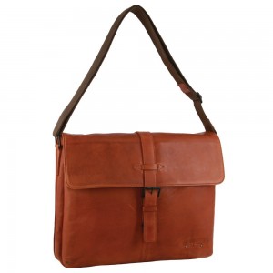 Brown Pierre Cardin Leather Flap-over Computer Bag | 0912-DQBLP