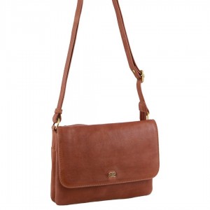 Brown Pierre Cardin Leather Flap-over Crossbody Bag | 7691-PDVUB