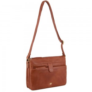 Brown Pierre Cardin Leather Layered Style Crossbody Bag | 2765-OMCPL